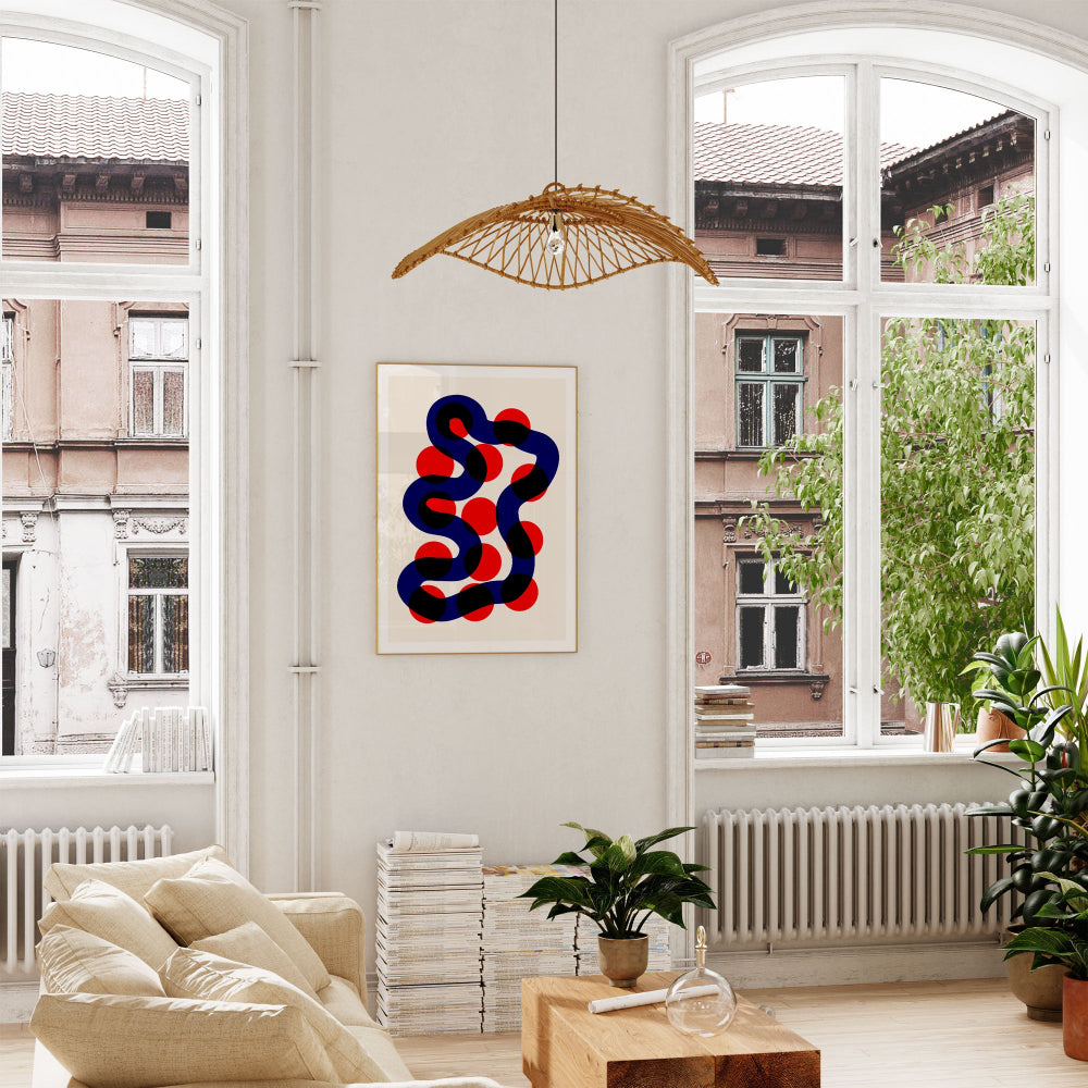 River Walk hung in a serene lounge setting, where its fluid forms and complementary colours create a focal point that dances between structure and spontaneity.
