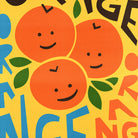 Close-up of the happy orange characters and multicolour text details.
