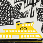 Vibrant graphic of Sydney Opera House in a sunset palette, close-up from city print.