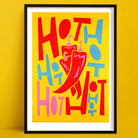 A Hot Chillis Print in Vibrant yellow, featuring bold typography and a red chilli.