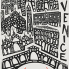 Zoomed-in detail of the Venice print showing a stylised gondola under a classic Venetian bridge, surrounded by charming hand-sketched rooftops.
