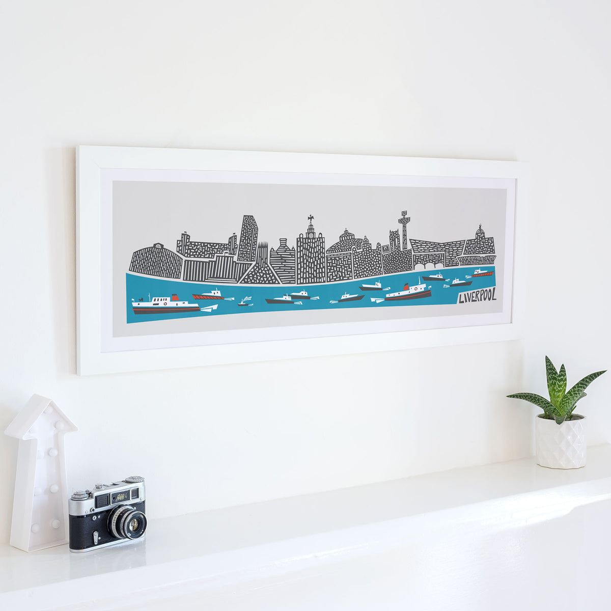 Liverpool Cityscape panoramic illustration art print by fox and velvet