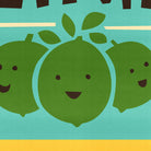 A close-up of the happy lime faces in a colourful layered layout.