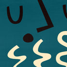 Detail of a graphic face with closed eyes and whimsical steam swirls from a cup below.